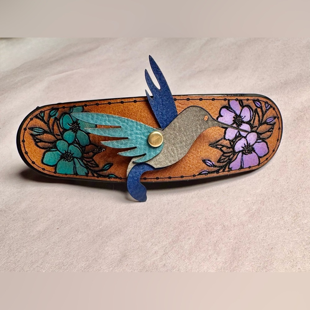 Handmade by me Leather Turtle or Hummingbird Hair Clip NEW made to order - Picture 8 of 14